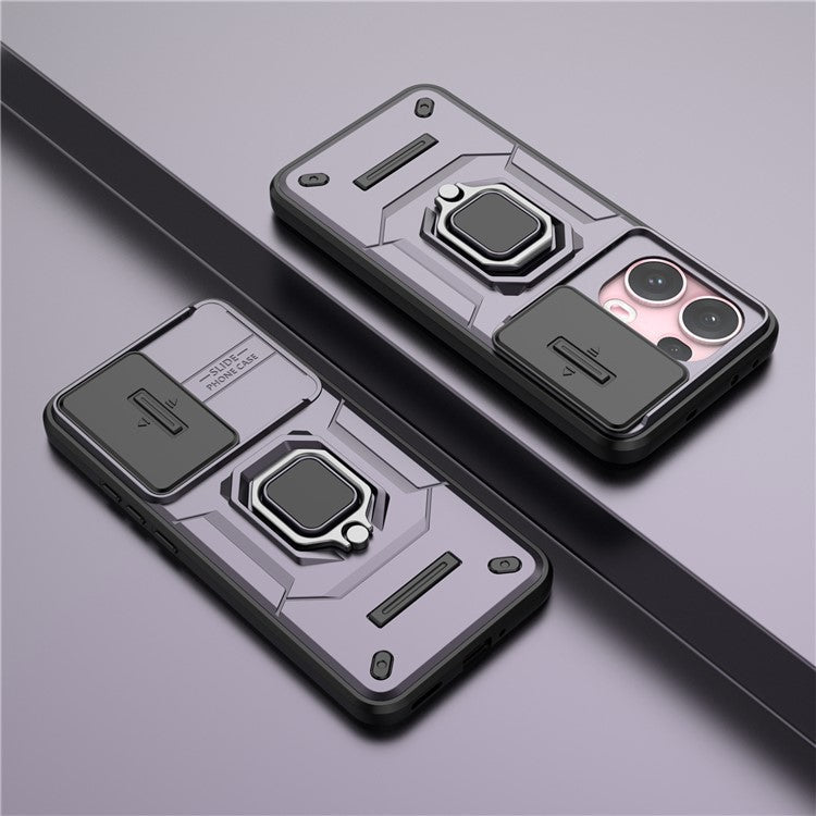 For Oppo Reno13 Pro 5G Case PC + TPU Kickstand Phone Protector with Lens Cover - Purple