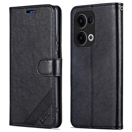 AZNS For Oppo Reno13 5G (Global) Case Anti-Scratch PU Leather Stand Wallet Phone Cover - Black
