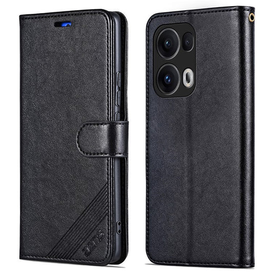 AZNS For Oppo Reno13 Pro 5G Case Anti-Scratch PU Leather Stand Wallet Phone Cover - Black