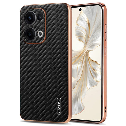 AZNS For Oppo Reno13 5G (Global) Case Electroplating Carbon Fiber Texture PU + TPU Phone Cover - Black