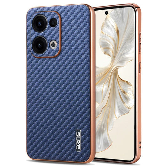 AZNS For Oppo Reno13 5G (Global) Case Electroplating Carbon Fiber Texture PU + TPU Phone Cover - Blue