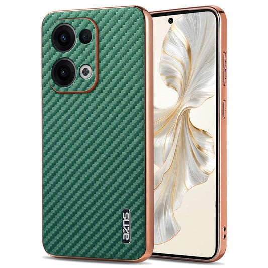 AZNS For Oppo Reno13 5G (Global) Case Electroplating Carbon Fiber Texture PU + TPU Phone Cover - Green