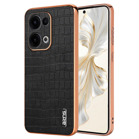AZNS For Oppo Reno13 5G (Global) Case Electroplating Crocodile Texture PU + TPU Phone Cover - Black