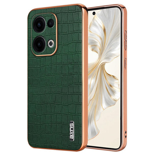 AZNS For Oppo Reno13 5G (Global) Case Electroplating Crocodile Texture PU + TPU Phone Cover - Green