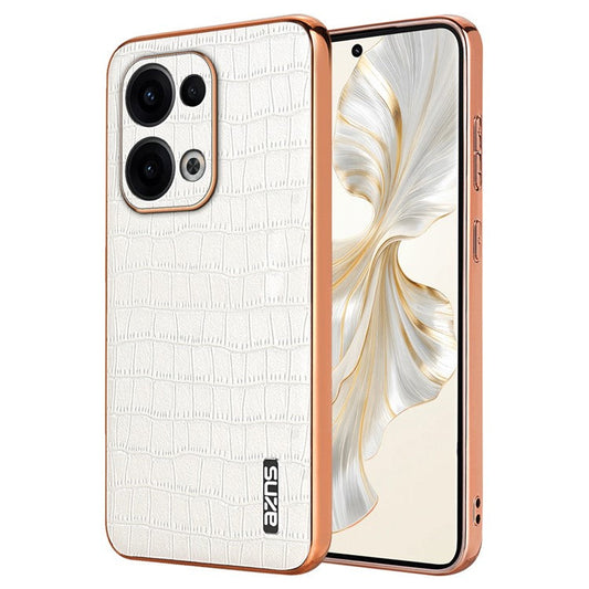 AZNS For Oppo Reno13 5G (Global) Case Electroplating Crocodile Texture PU + TPU Phone Cover - White
