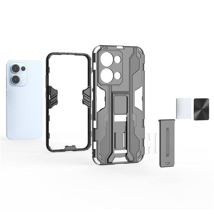 For Oppo Reno13 5G (Global) Case PC + TPU Shockproof Phone Cover with Kickstand - Silver