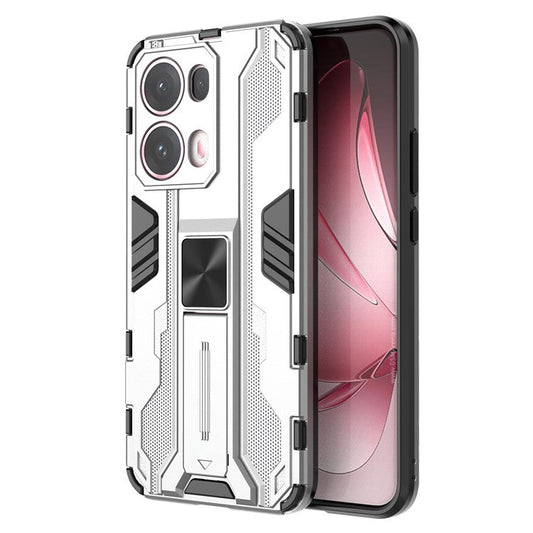 For Oppo Reno13 Pro 5G Case PC + TPU Shockproof Phone Cover with Kickstand - Silver