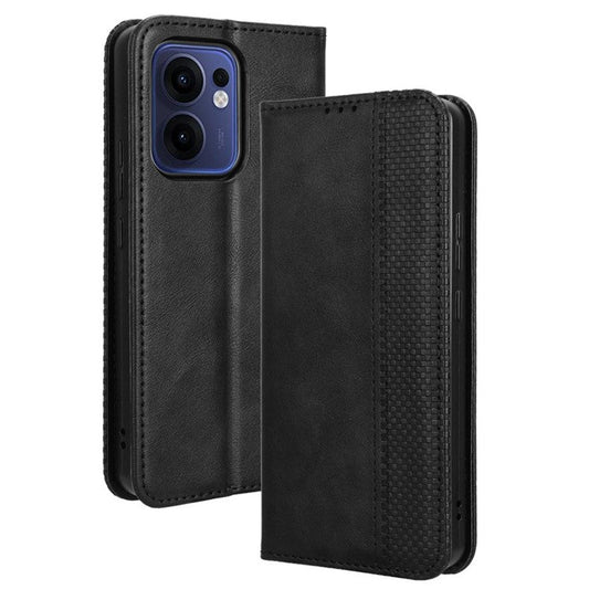 For Oppo Reno13 F 5G  /  Reno13 F 4G Leather Case Wallet Stand Retro Texture Phone Cover - Black