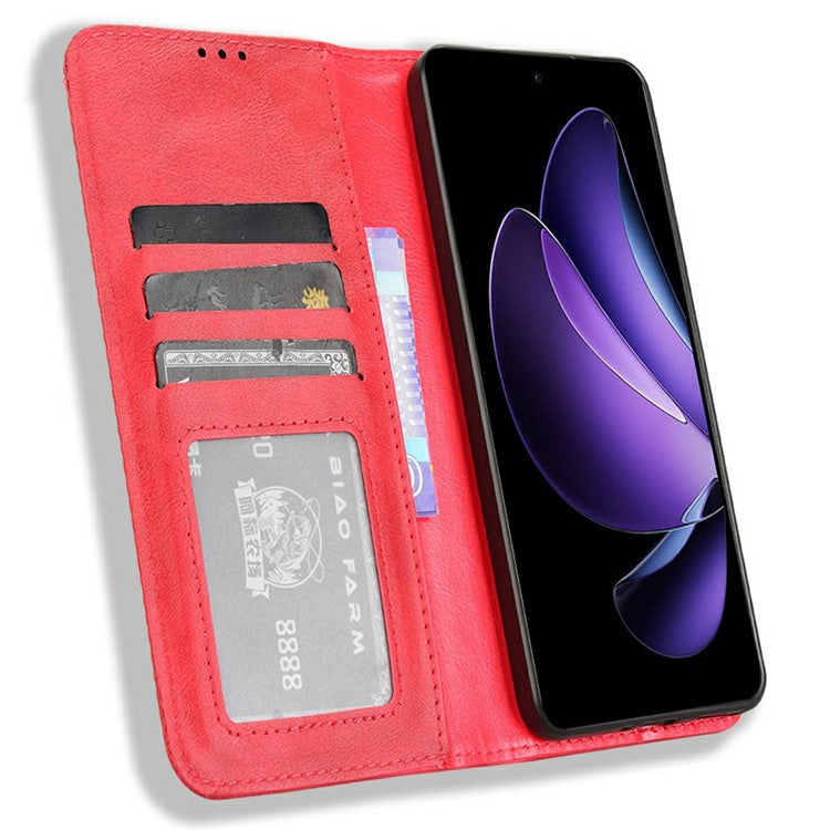 For Oppo Reno13 F 5G  /  Reno13 F 4G Leather Case Wallet Stand Retro Texture Phone Cover - Red