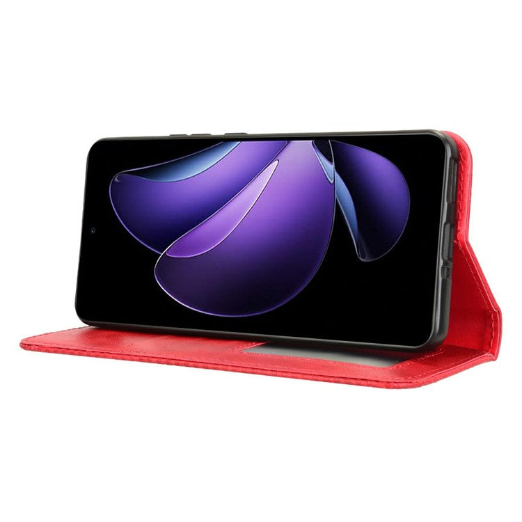 For Oppo Reno13 F 5G  /  Reno13 F 4G Leather Case Wallet Stand Retro Texture Phone Cover - Red