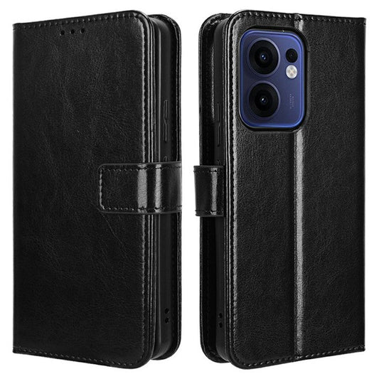 For Oppo Reno13 F 5G  /  Reno13 F 4G Case Crazy Horse Texture PU Leather Phone Wallet Cover - Black
