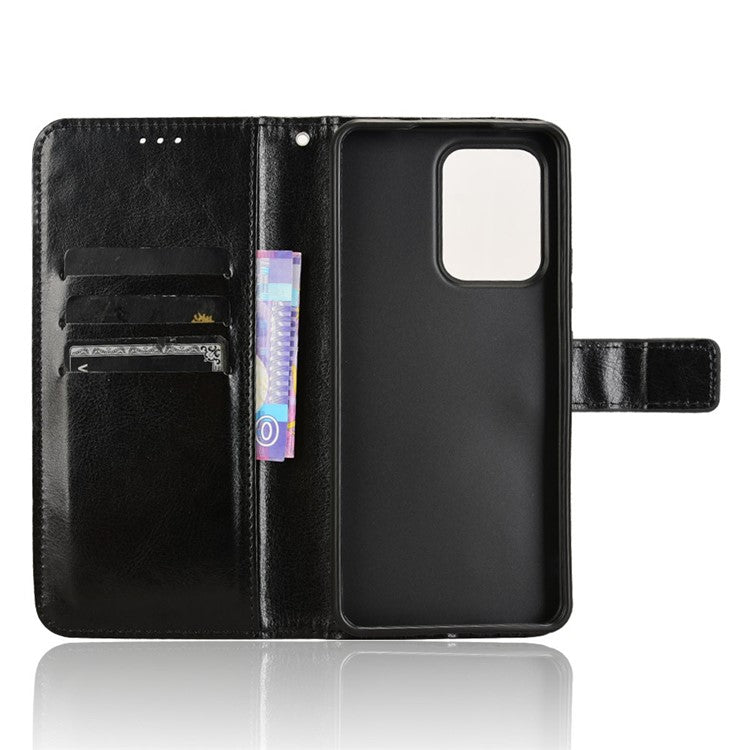 For Oppo Reno13 F 5G  /  Reno13 F 4G Case Crazy Horse Texture PU Leather Phone Wallet Cover - Black