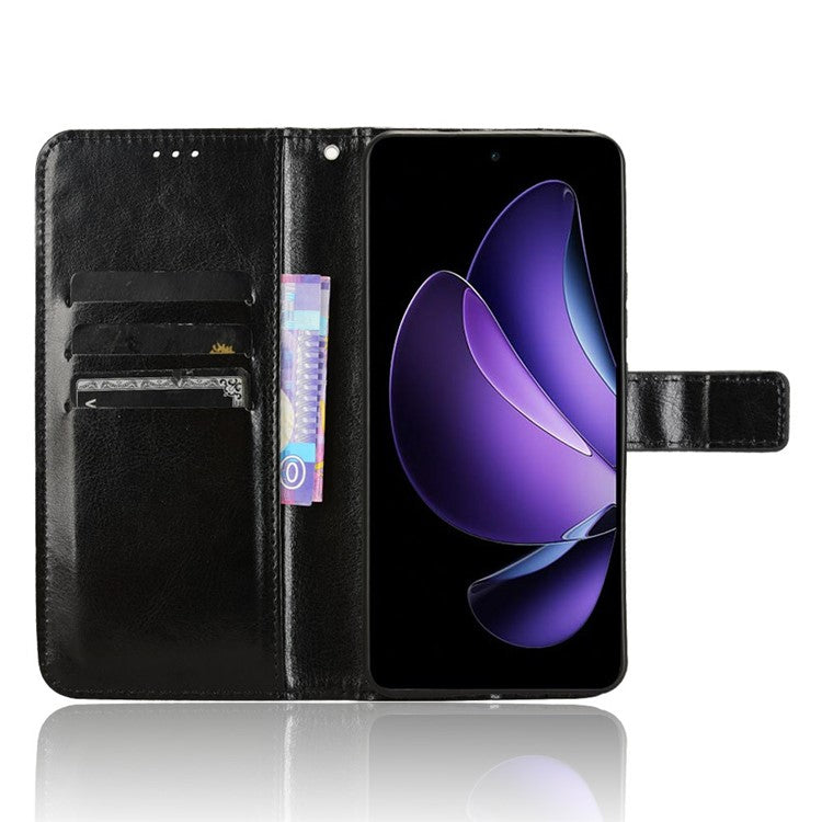 For Oppo Reno13 F 5G  /  Reno13 F 4G Case Crazy Horse Texture PU Leather Phone Wallet Cover - Black