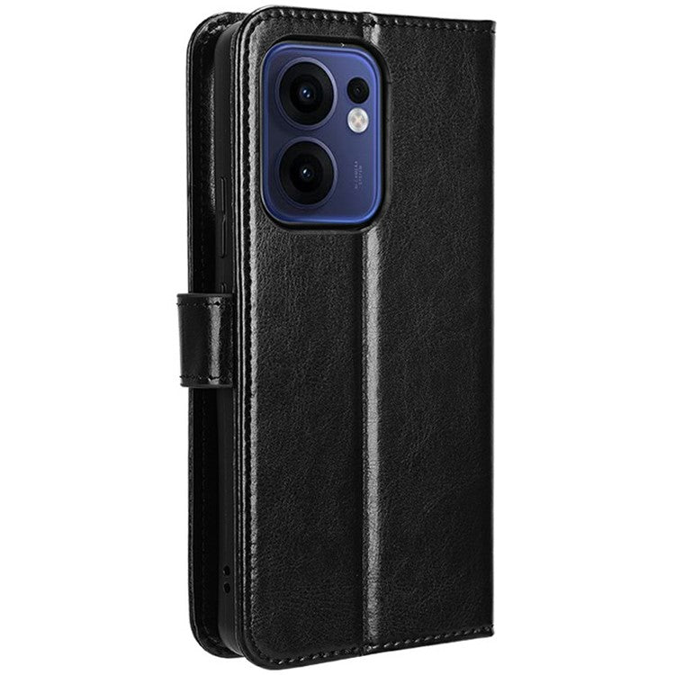 For Oppo Reno13 F 5G  /  Reno13 F 4G Case Crazy Horse Texture PU Leather Phone Wallet Cover - Black