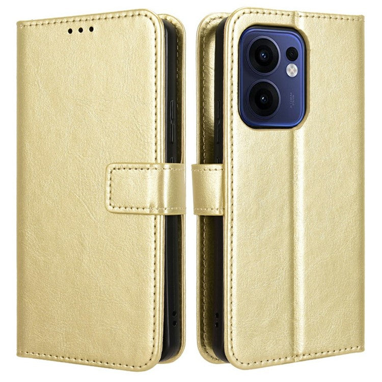 For Oppo Reno13 F 5G  /  Reno13 F 4G Case Crazy Horse Texture PU Leather Phone Wallet Cover - Gold