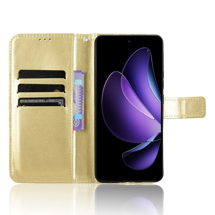 For Oppo Reno13 F 5G  /  Reno13 F 4G Case Crazy Horse Texture PU Leather Phone Wallet Cover - Gold