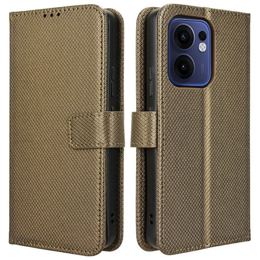 For Oppo Reno13 F 5G  /  Reno13 F 4G Case PU Leather Diamond Texture Wallet Phone Cover - Brown