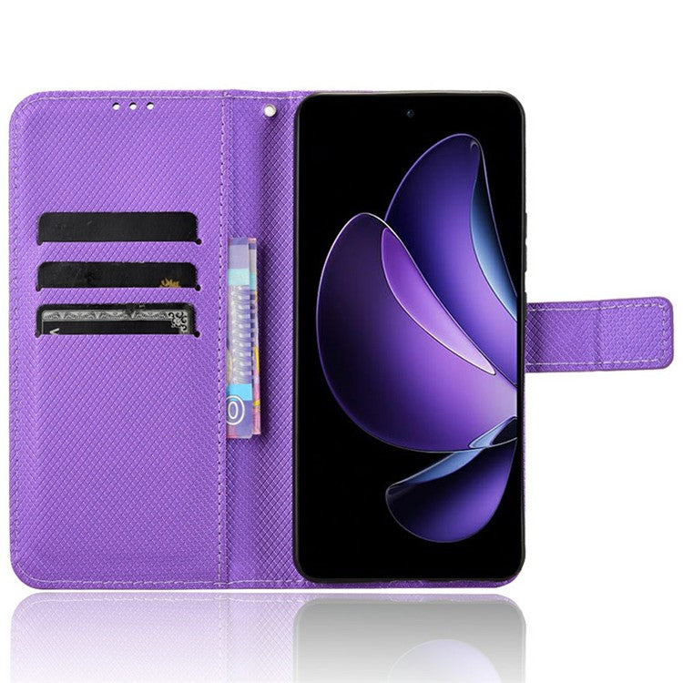 For Oppo Reno13 F 5G  /  Reno13 F 4G Case PU Leather Diamond Texture Wallet Phone Cover - Purple