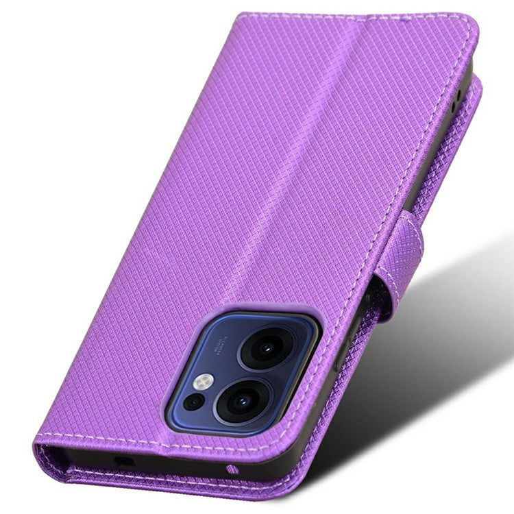 For Oppo Reno13 F 5G  /  Reno13 F 4G Case PU Leather Diamond Texture Wallet Phone Cover - Purple