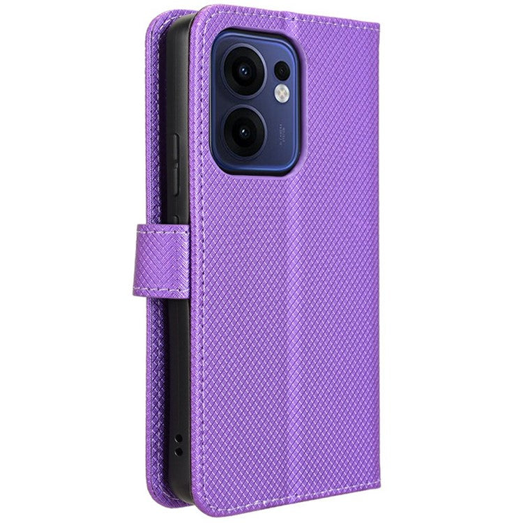 For Oppo Reno13 F 5G  /  Reno13 F 4G Case PU Leather Diamond Texture Wallet Phone Cover - Purple