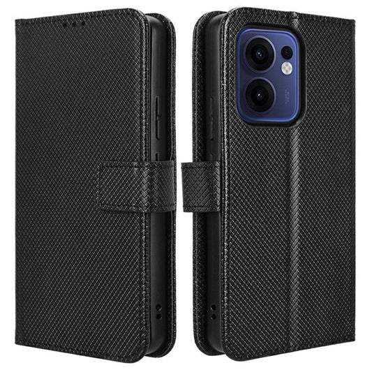 For Oppo Reno13 F 5G  /  Reno13 F 4G Case PU Leather Diamond Texture Wallet Phone Cover - Black