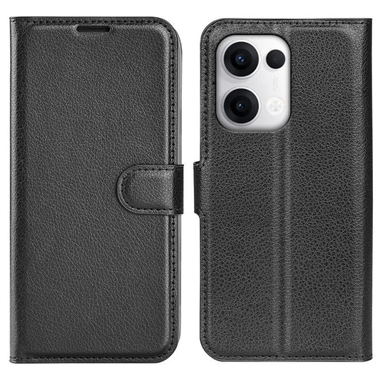 For Oppo Reno13 5G (Global) Case Litchi Texture Shockproof Leather Wallet Phone Cover - Black