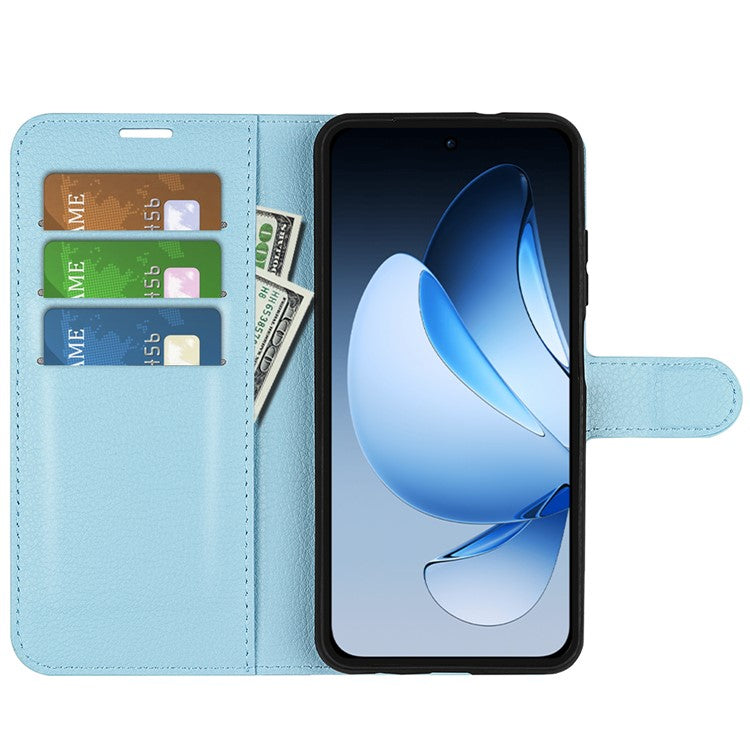 For Oppo Reno13 5G (Global) Case Litchi Texture Shockproof Leather Wallet Phone Cover - Blue