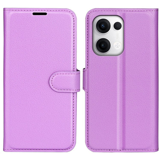 For Oppo Reno13 5G (Global) Case Litchi Texture Shockproof Leather Wallet Phone Cover - Purple