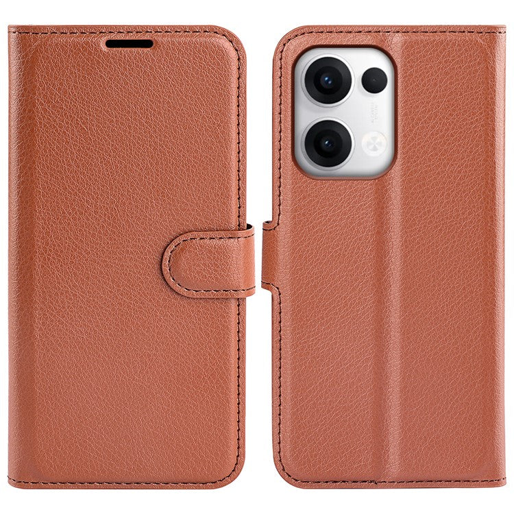For Oppo Reno13 5G (Global) Case Litchi Texture Shockproof Leather Wallet Phone Cover - Brown