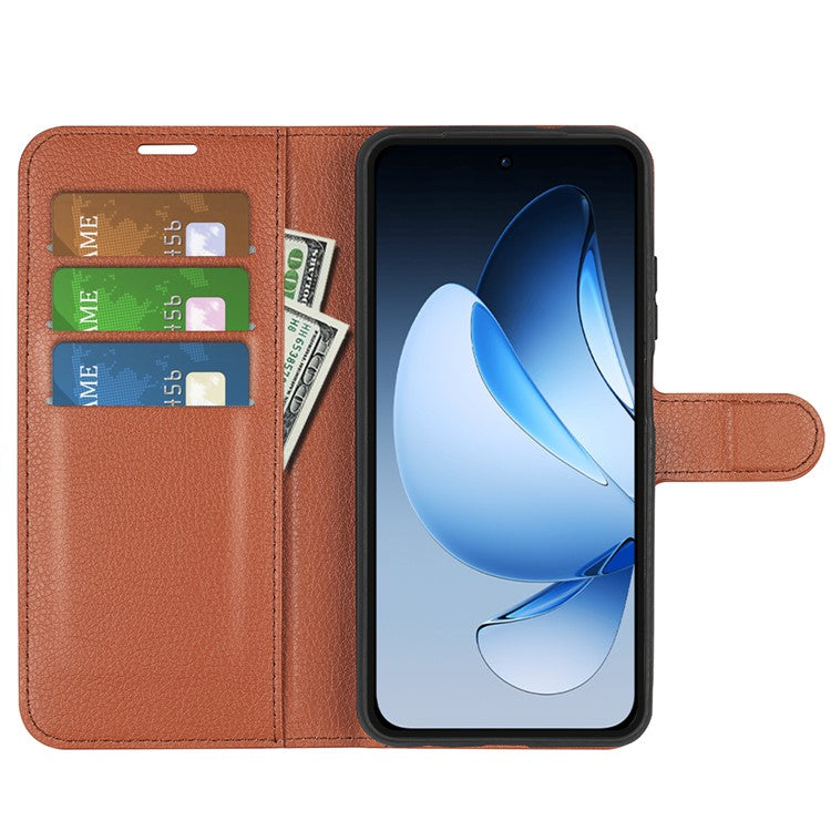 For Oppo Reno13 5G (Global) Case Litchi Texture Shockproof Leather Wallet Phone Cover - Brown