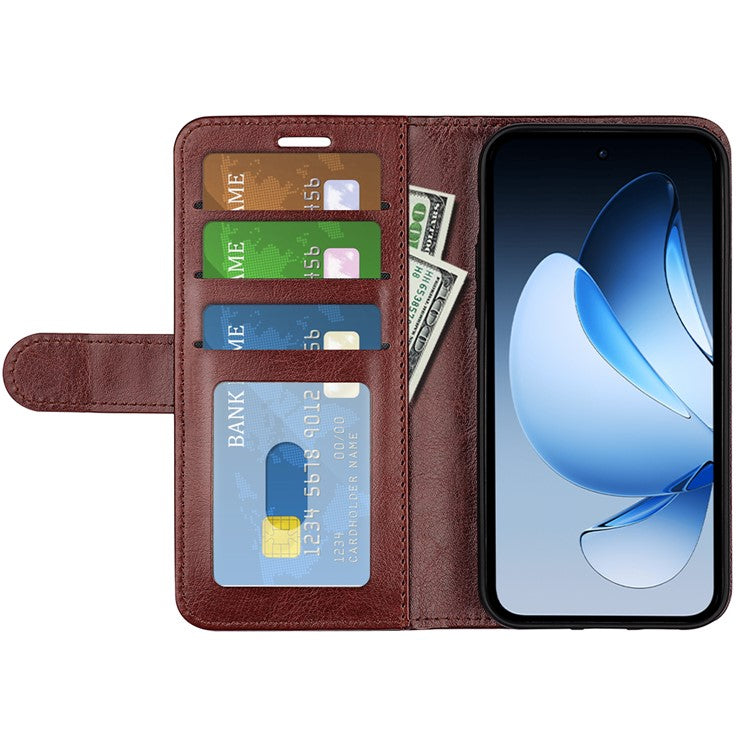 For Oppo Reno13 5G (Global) Wallet Case Crazy Horse Texture Stand Leather Phone Cover - Brown