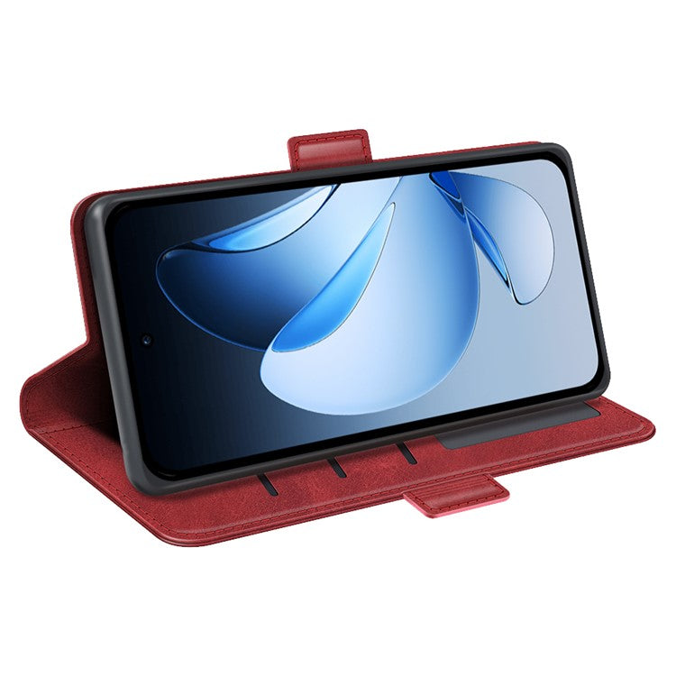 For Oppo Reno13 5G (Global) Stand Case Calf Texture Leather Wallet Phone Cover - Red
