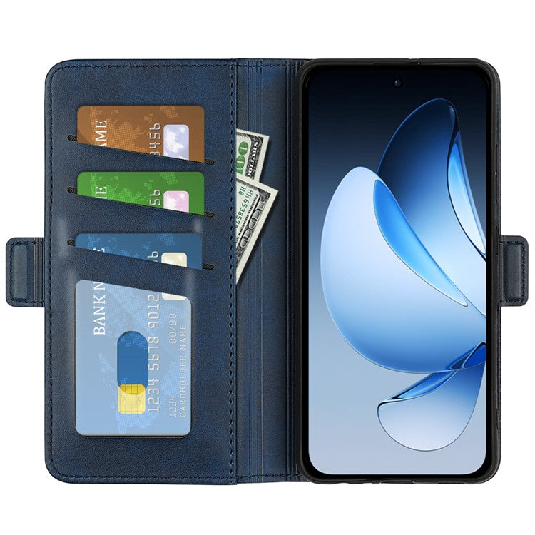 For Oppo Reno13 5G (Global) Stand Case Calf Texture Leather Wallet Phone Cover - Blue