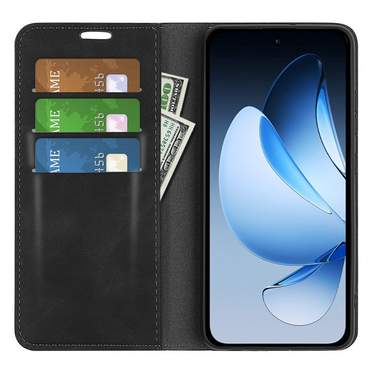 For Oppo Reno13 5G (Global) Case Skin Touch Leather Wallet Phone Cover - Black