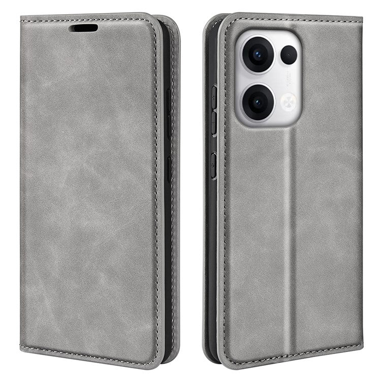 For Oppo Reno13 5G (Global) Case Skin Touch Leather Wallet Phone Cover - Grey