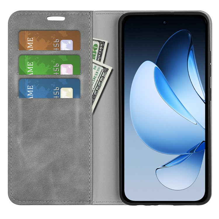 For Oppo Reno13 5G (Global) Case Skin Touch Leather Wallet Phone Cover - Grey