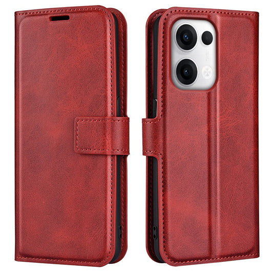 For Oppo Reno13 5G (Global) Stand Case Anti-Scratch Calf Texture Leather Phone Cover - Red