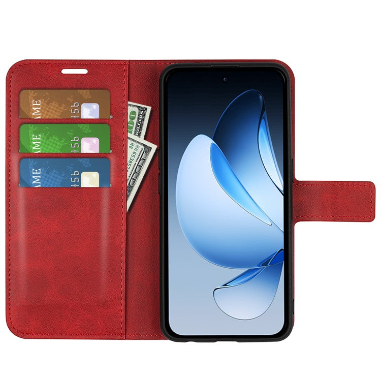 For Oppo Reno13 5G (Global) Stand Case Anti-Scratch Calf Texture Leather Phone Cover - Red