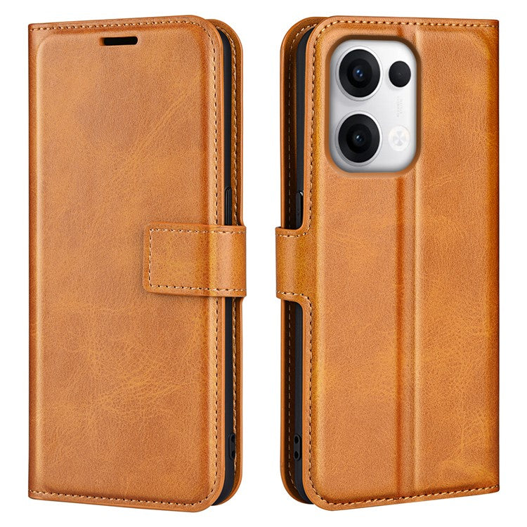 For Oppo Reno13 5G (Global) Stand Case Anti-Scratch Calf Texture Leather Phone Cover - Yellow