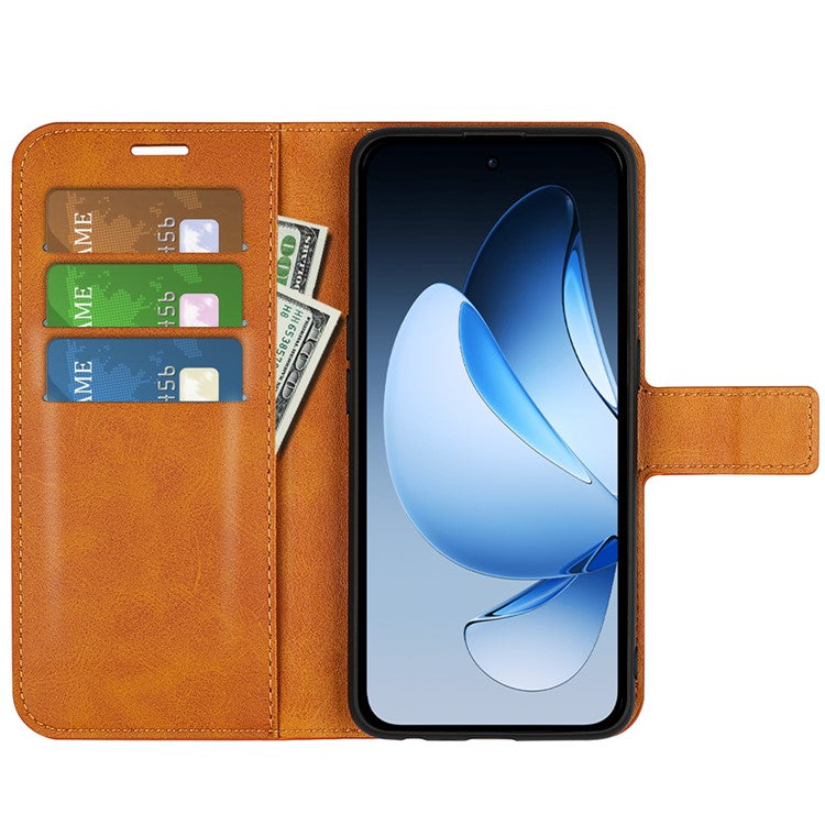 For Oppo Reno13 5G (Global) Stand Case Anti-Scratch Calf Texture Leather Phone Cover - Yellow