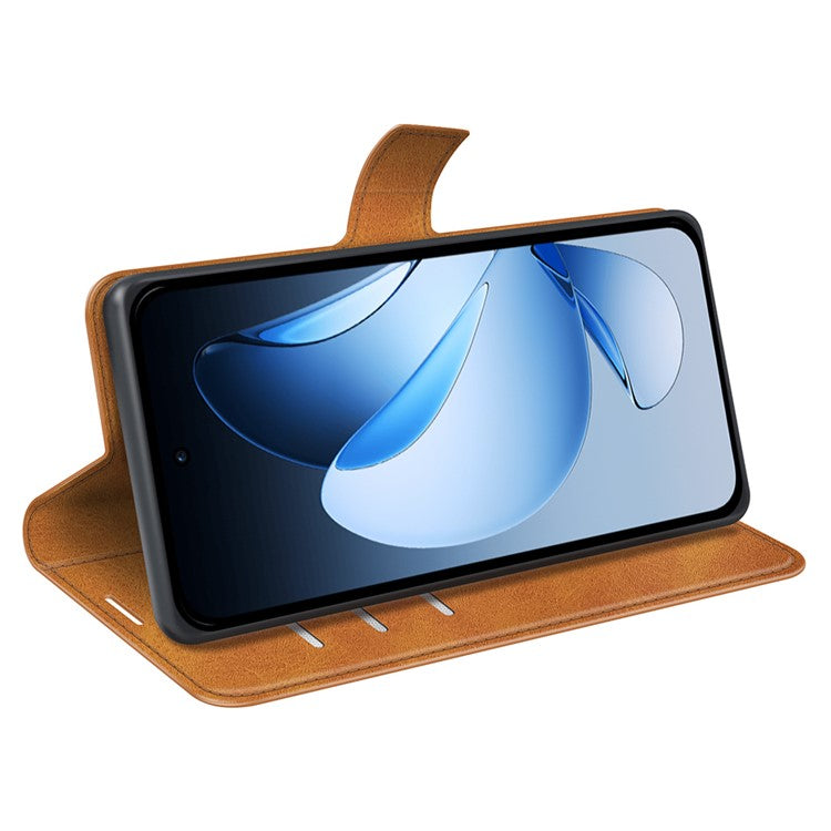 For Oppo Reno13 5G (Global) Stand Case Anti-Scratch Calf Texture Leather Phone Cover - Yellow