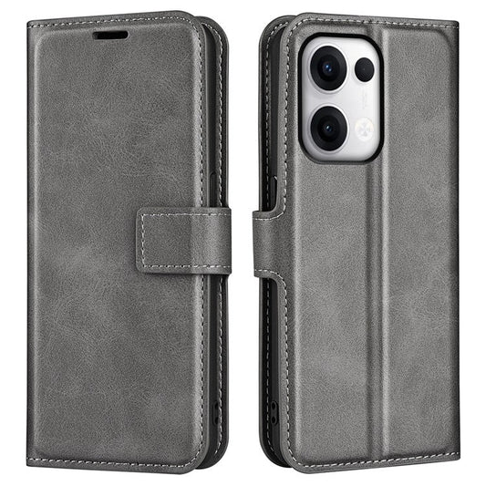 For Oppo Reno13 5G (Global) Stand Case Anti-Scratch Calf Texture Leather Phone Cover - Grey