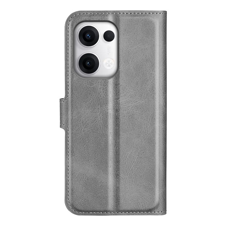 For Oppo Reno13 5G (Global) Stand Case Anti-Scratch Calf Texture Leather Phone Cover - Grey
