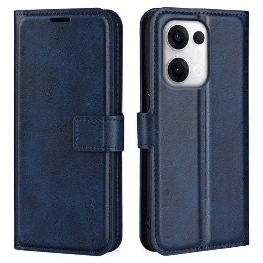 For Oppo Reno13 5G (Global) Stand Case Anti-Scratch Calf Texture Leather Phone Cover - Blue