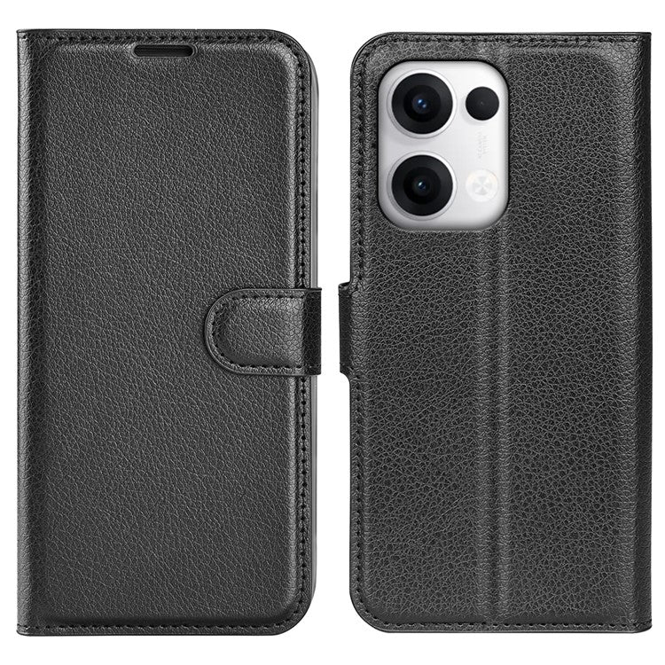 For Oppo Reno13 Pro 5G Case Litchi Texture Shockproof Leather Wallet Phone Cover - Black