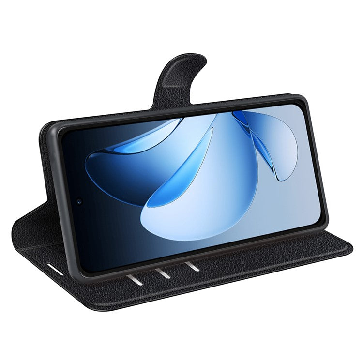 For Oppo Reno13 Pro 5G Case Litchi Texture Shockproof Leather Wallet Phone Cover - Black