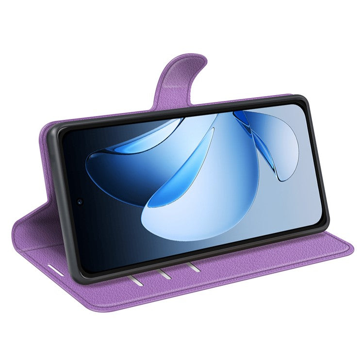 For Oppo Reno13 Pro 5G Case Litchi Texture Shockproof Leather Wallet Phone Cover - Purple