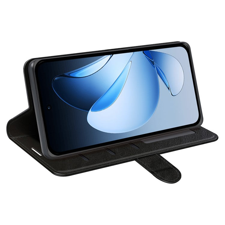 For Oppo Reno13 Pro 5G Wallet Case Crazy Horse Texture Stand Leather Phone Cover - Black