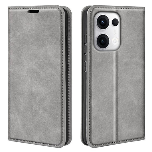 For Oppo Reno13 Pro 5G Case Skin Touch Leather Wallet Phone Cover - Grey
