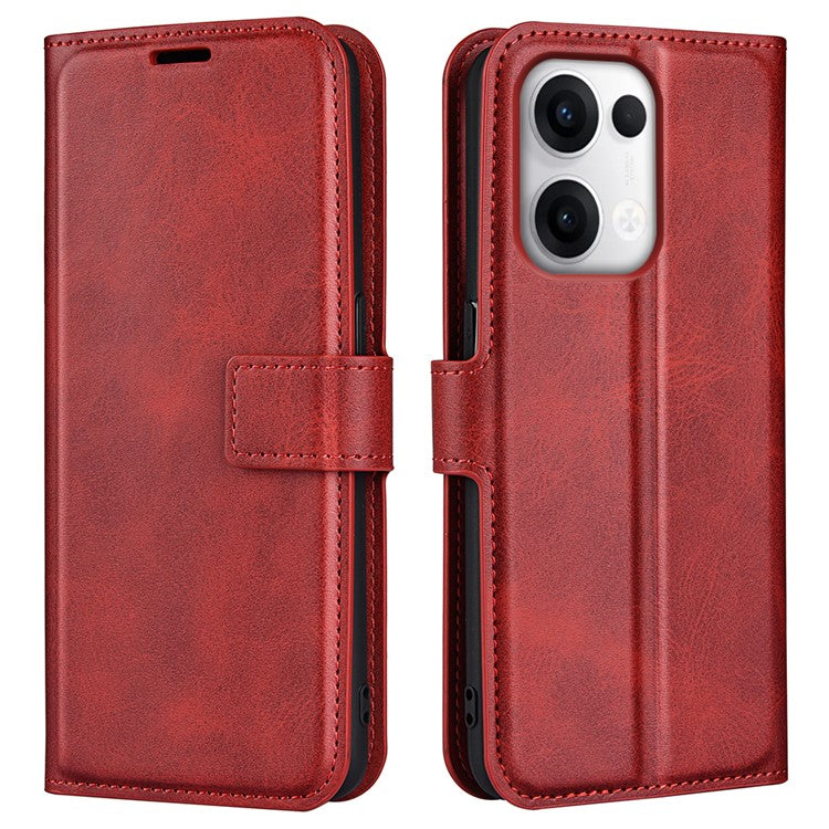 For Oppo Reno13 Pro 5G Stand Case Anti-Scratch Calf Texture Leather Phone Cover - Red